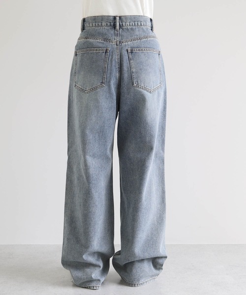 セール】ダメージ加工ワイドデニムパンツ（デニムパンツ