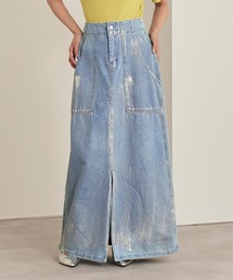 箔加工デニムベイカースカート