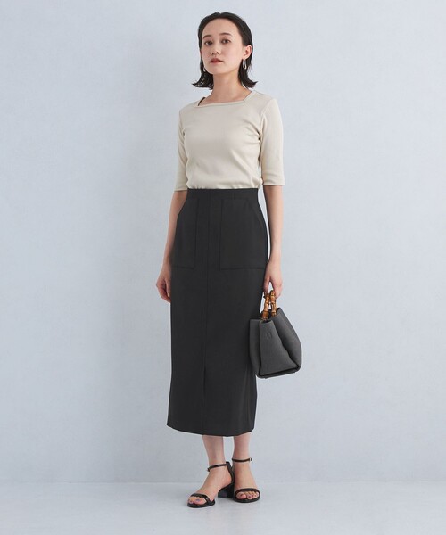 green label relaxing（グリーンレーベルリラクシング）の「［size SHORT/TALLあり］キチントボトムス  Iライン スカート（スカート・レディース・ブラック/パープル/ベージュ・40/38/36/SHORT/TALL）」の15枚目の写真
