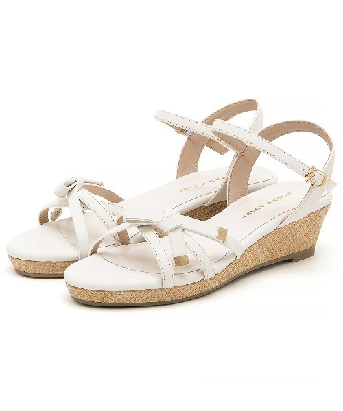 JELLY BEANS（ジェリービーンズ）の「アシンメトリーリボンストラップウエッジサンダル(217-30335)JELLY BEANS(ジェリービーンズ)（サンダル・レディース・ブラック/ホワイト/プラチナム・S/M/L）」の4枚目の写真