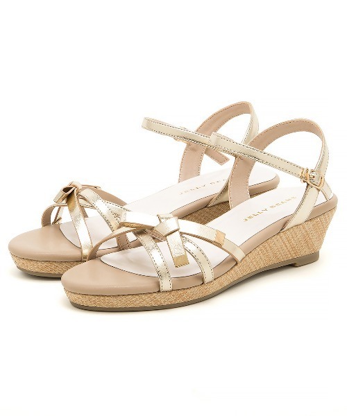 JELLY BEANS（ジェリービーンズ）の「アシンメトリーリボンストラップウエッジサンダル(217-30335)JELLY BEANS(ジェリービーンズ)（サンダル・レディース・ブラック/ホワイト/プラチナム・S/M/L）」の6枚目の写真