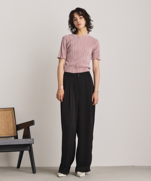 Aunt Marie's（アントマリーズ）の「ミニプリーツハーフスリーブトップス / 5色展開（Tシャツ/カットソー・レディース・ピンク/アイボリー/ブラック/グレイッシュベージュ/ブルー・FREE）」の17枚目の写真