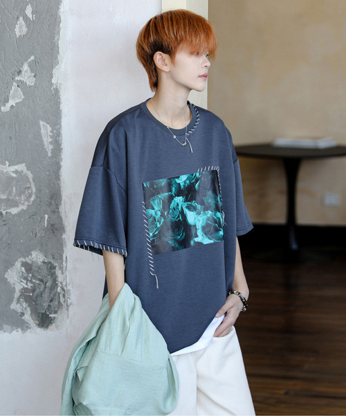 neos（ネオス）の「【neos】ルーズシルエット ローズ 薔薇 フォトプリント ハンドステッチ クルーネック ハーフスリーブ Tシャツ（Tシャツ/カットソー・メンズ・チャコール/ホワイト/ブラック・MEDIUM/LARGE/X-LARGE）」の11枚目の写真