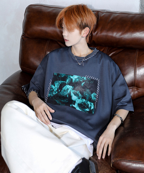 neos（ネオス）の「【neos】ルーズシルエット ローズ 薔薇 フォトプリント ハンドステッチ クルーネック ハーフスリーブ Tシャツ（Tシャツ/カットソー・メンズ・チャコール/ホワイト/ブラック・MEDIUM/LARGE/X-LARGE）」の13枚目の写真