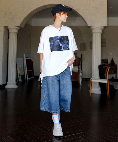 neos（ネオス）の「【neos】ルーズシルエット ローズ 薔薇 フォトプリント ハンドステッチ クルーネック ハーフスリーブ Tシャツ（Tシャツ/カットソー・メンズ・チャコール/ホワイト/ブラック・MEDIUM/LARGE/X-LARGE）」の15枚目の写真