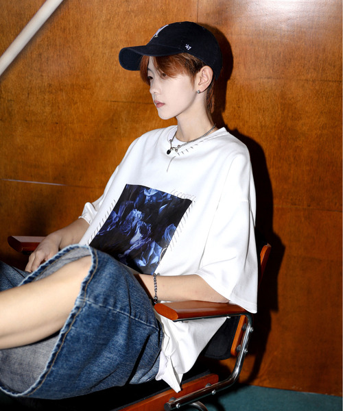 neos（ネオス）の「【neos】ルーズシルエット ローズ 薔薇 フォトプリント ハンドステッチ クルーネック ハーフスリーブ Tシャツ（Tシャツ/カットソー・メンズ・チャコール/ホワイト/ブラック・MEDIUM/LARGE/X-LARGE）」の16枚目の写真