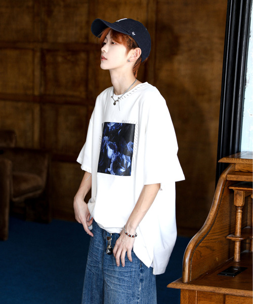neos（ネオス）の「【neos】ルーズシルエット ローズ 薔薇 フォトプリント ハンドステッチ クルーネック ハーフスリーブ Tシャツ（Tシャツ/カットソー・メンズ・チャコール/ホワイト/ブラック・MEDIUM/LARGE/X-LARGE）」の17枚目の写真