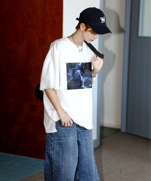 neos（ネオス）の「【neos】ルーズシルエット ローズ 薔薇 フォトプリント ハンドステッチ クルーネック ハーフスリーブ Tシャツ（Tシャツ/カットソー・メンズ・チャコール/ホワイト/ブラック・MEDIUM/LARGE/X-LARGE）」の18枚目の写真