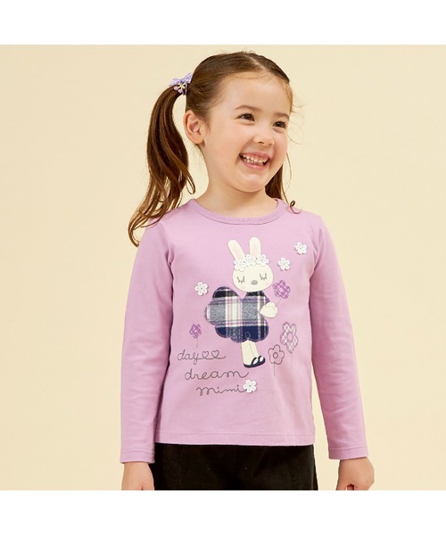 KP（ケーピー）の「うさぎチェックアップリケ長袖Tシャツ(80～140)（Tシャツ/カットソー・キッズ・パープル/オフホワイト・80ｃｍ/90cm/100cm/110cm/120cm/130cm/140cm）」の2枚目の写真