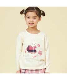 うさぎチェックアップリケ長袖Tシャツ(80～140)