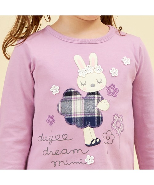 チェックアップリケ付きコットンTシャツ 大きいサイズ チェック 布帛 アップリケ 刺繍 半袖 Tシャツ