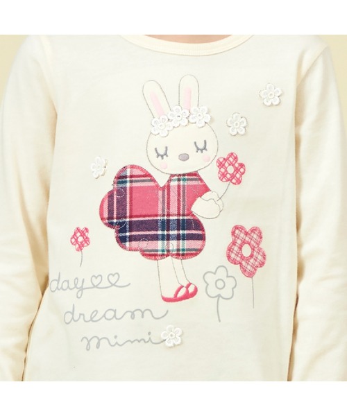 セール】うさぎチェックアップリケ長袖Tシャツ(80～140)（T