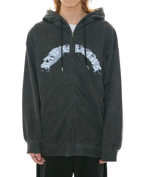 セール】vintage like zip graphic hoodie / ヴィンテージライク