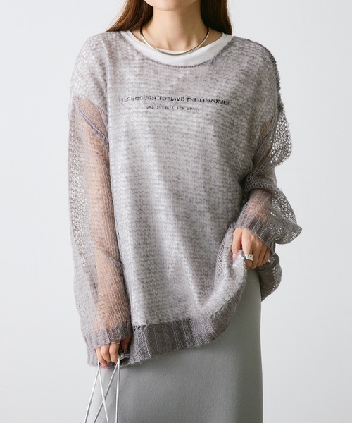 PUAL CE CIN（ピュアルセシン）の「【2点セット】万能カットソー+モヘア混メッシュニット（ニット/セーター・レディース・グレー/ブラック/アイボリー/ブルー・FREE）」の4枚目の写真