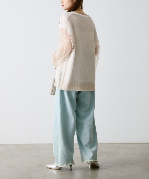 PUAL CE CIN（ピュアルセシン）の「【2点セット】万能カットソー+モヘア混メッシュニット（ニット/セーター・レディース・グレー/ブラック/アイボリー/ブルー・FREE）」の9枚目の写真