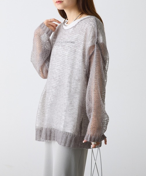 PUAL CE CIN（ピュアルセシン）の「【2点セット】万能カットソー+モヘア混メッシュニット（ニット/セーター・レディース・グレー/ブラック/アイボリー/ブルー・FREE）」の11枚目の写真