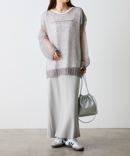 PUAL CE CIN（ピュアルセシン）の「【2点セット】万能カットソー+モヘア混メッシュニット（ニット/セーター・レディース・グレー/ブラック/アイボリー/ブルー・FREE）」の12枚目の写真