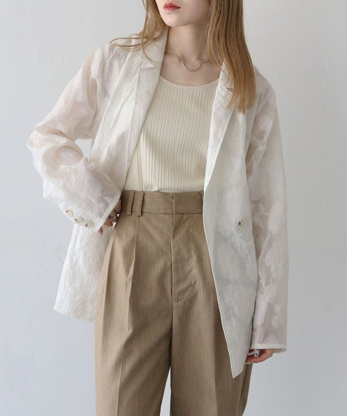 CLEIO(クレイオ)の「【CLEIO】シアー花柄ジャガードテーラードジャケット/シースルージャケット/セレモニーSHEER FLORAL JACQUARD TAILORED JACKET/948-12609(テーラードジャケット・レディース・アイボリー/ブラック・FREE)」の3枚目の写真
