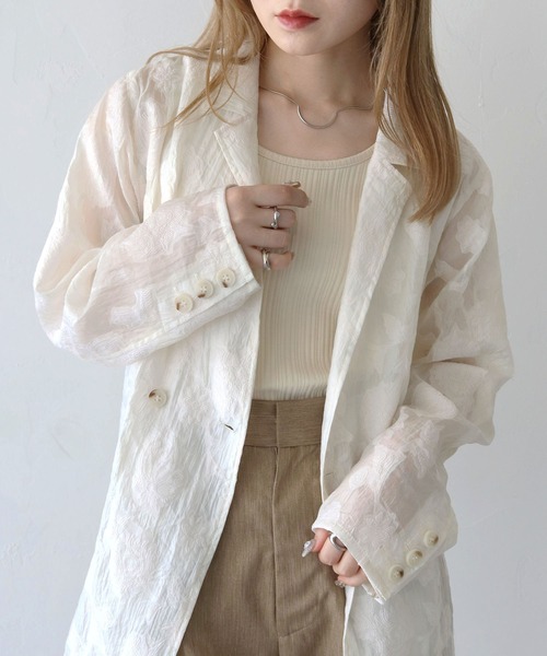 CLEIO(クレイオ)の「【CLEIO】シアー花柄ジャガードテーラードジャケット/シースルージャケット/セレモニーSHEER FLORAL JACQUARD TAILORED JACKET/948-12609(テーラードジャケット・レディース・アイボリー/ブラック・FREE)」の6枚目の写真