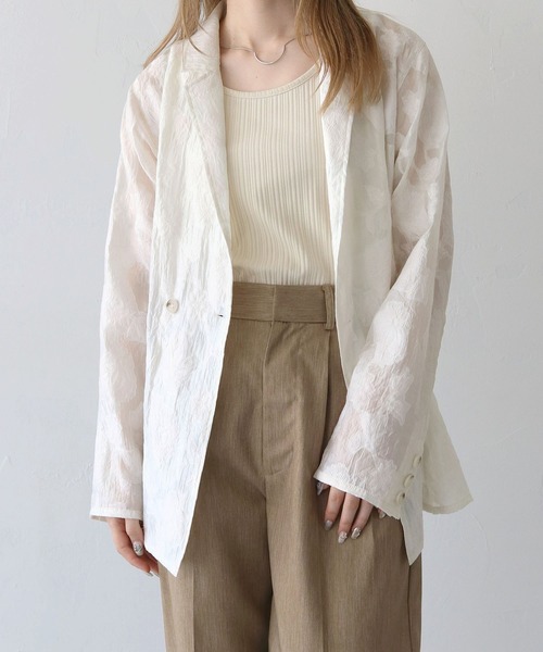 CLEIO(クレイオ)の「【CLEIO】シアー花柄ジャガードテーラードジャケット/シースルージャケット/セレモニーSHEER FLORAL JACQUARD TAILORED JACKET/948-12609(テーラードジャケット・レディース・アイボリー/ブラック・FREE)」の4枚目の写真