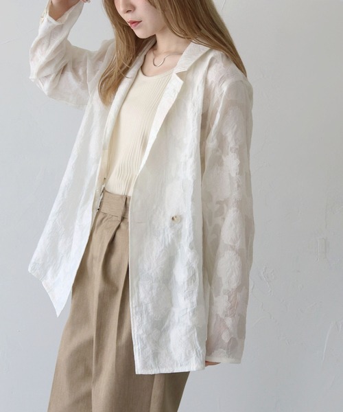 CLEIO(クレイオ)の「【CLEIO】シアー花柄ジャガードテーラードジャケット/シースルージャケット/セレモニーSHEER FLORAL JACQUARD TAILORED JACKET/948-12609(テーラードジャケット・レディース・アイボリー/ブラック・FREE)」の7枚目の写真