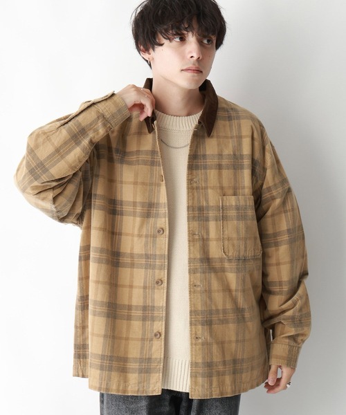 RAGEBLUE（レイジブルー）の「ヴィンテージライク/襟コーデュロイオーバーサイズチェックシャツ（シャツ/ブラウス・メンズ・グリーン系その他/ブラウン系その他・LARGE/MEDIUM）」の2枚目の写真