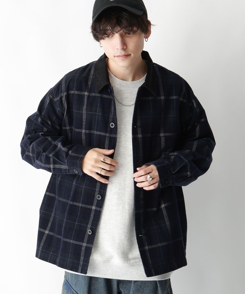 RAGEBLUE（レイジブルー）の「ヴィンテージライク/襟コーデュロイオーバーサイズチェックシャツ（シャツ/ブラウス・メンズ・グリーン系その他/ブラウン系その他・LARGE/MEDIUM）」の22枚目の写真