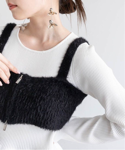 RANDA（ランダ）の「シャギービスチェセットペプラムニットトップス（ニット/セーター・レディース・ブルー/ホワイト/ベージュ・FREE）」の5枚目の写真