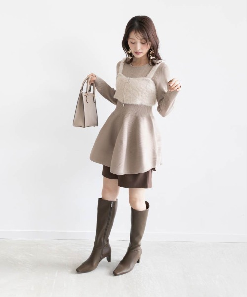 RANDA（ランダ）の「シャギービスチェセットペプラムニットトップス（ニット/セーター・レディース・ブルー/ホワイト/ベージュ・FREE）」の9枚目の写真