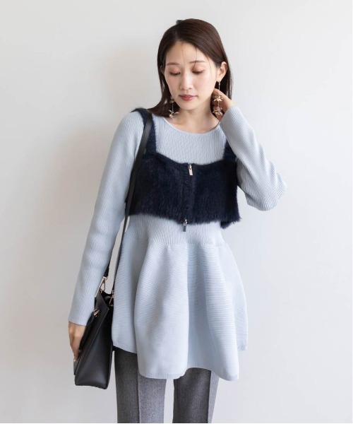 RANDA（ランダ）の「シャギービスチェセットペプラムニットトップス（ニット/セーター・レディース・ブルー/ホワイト/ベージュ・FREE）」の10枚目の写真
