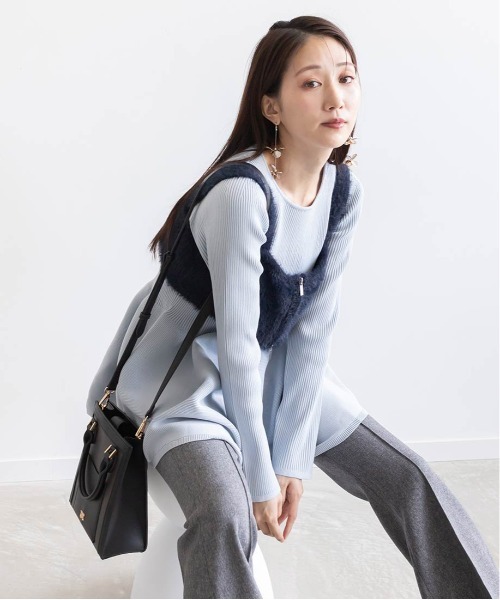 RANDA（ランダ）の「シャギービスチェセットペプラムニットトップス（ニット/セーター・レディース・ブルー/ホワイト/ベージュ・FREE）」の11枚目の写真