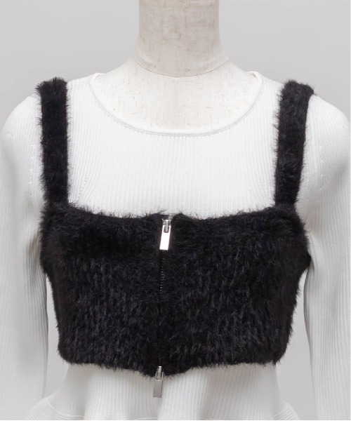 RANDA（ランダ）の「シャギービスチェセットペプラムニットトップス（ニット/セーター・レディース・ブルー/ホワイト/ベージュ・FREE）」の16枚目の写真