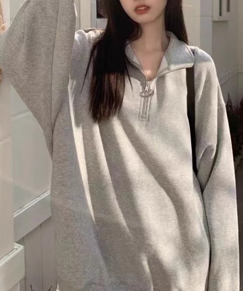 CELENA BEATS(セレナビーツ)の「※ハーフジップオーバーサイズスウェット(スウェット・レディース・グレー・S/M/L)」の15枚目の写真