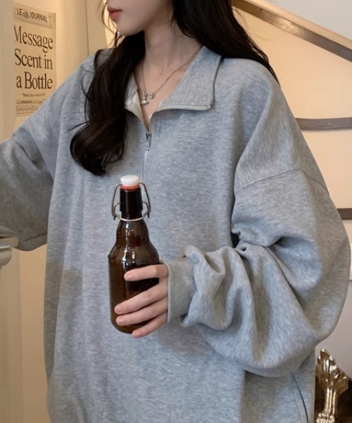 CELENA BEATS(セレナビーツ)の「※ハーフジップオーバーサイズスウェット(スウェット・レディース・グレー・S/M/L)」の6枚目の写真