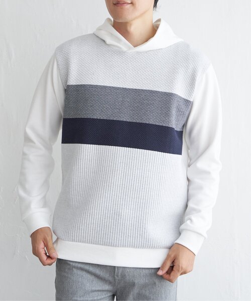 ikka（イッカ）の「ブロックスジャカードパーカー（パーカー・メンズ・ホワイト/グリーン/ネイビー・M/L/XL/S）」の8枚目の写真