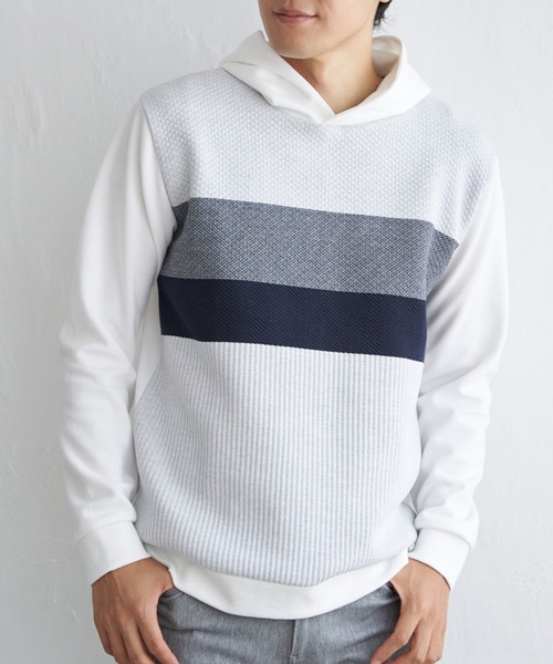 ikka（イッカ）の「ブロックスジャカードパーカー（パーカー・メンズ・ホワイト/グリーン/ネイビー・M/L/XL/S）」の2枚目の写真