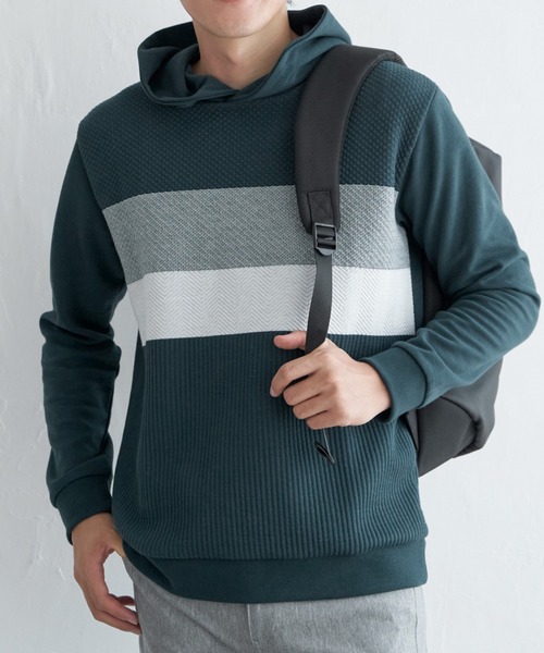 ikka（イッカ）の「ブロックスジャカードパーカー（パーカー・メンズ・ホワイト/グリーン/ネイビー・M/L/XL/S）」の3枚目の写真