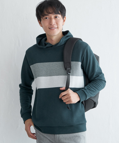 ikka（イッカ）の「ブロックスジャカードパーカー（パーカー・メンズ・ホワイト/グリーン/ネイビー・M/L/XL/S）」の4枚目の写真