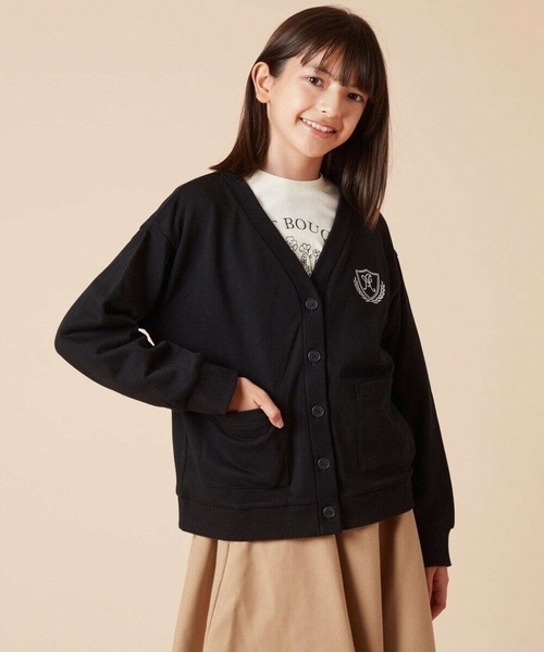 a.v.v（アーヴェヴェ）の「[140-150]エンブレム刺繍入り裏毛カーディガン（カーディガン/ボレロ・キッズ・グレー/ブラック・140/150）」の2枚目の写真