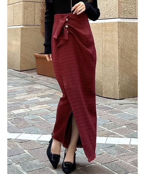 RESEXXY(リゼクシー)の「パールボタンツイードラップスカート(スカート・レディース・アイボリー/ブラック/レッド・FREE)」の3枚目の写真