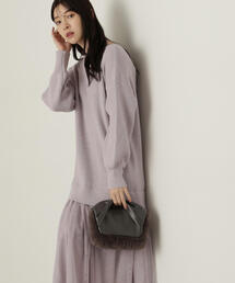 裾チュールロングニットワンピース / 1214240015