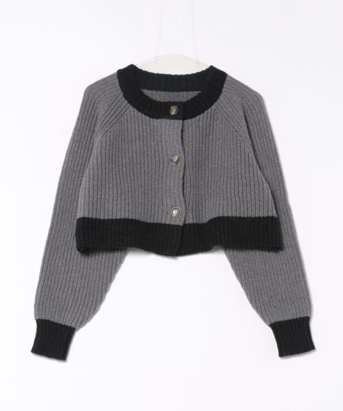 ブークレーバイカラーショートニットカーディガン（カーディガン
