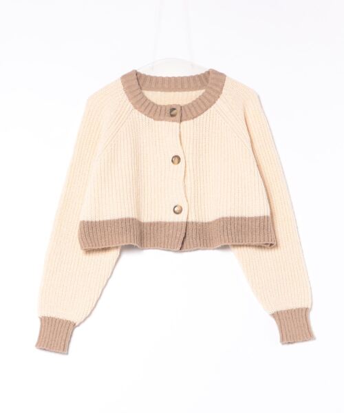 STYLEBLOCK（スタイルブロック）の「ブークレーバイカラーショートニットカーディガン（カーディガン/ボレロ・レディース・イエロー/グレー系その他/チャコールグレー/ホワイト系その他・M）」の6枚目の写真