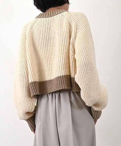 STYLEBLOCK（スタイルブロック）の「ブークレーバイカラーショートニットカーディガン（カーディガン/ボレロ・レディース・イエロー/グレー系その他/チャコールグレー/ホワイト系その他・M）」の9枚目の写真