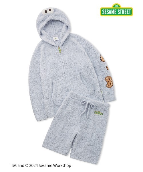 gelato pique(ジェラートピケ)の「【SESAME STREET】【HOMME】クッキーモンスター パーカ&ハーフパンツセット(ルームウェア/パジャマ・メンズ・ブルー・MEDIUM/LARGE)」の2枚目の写真
