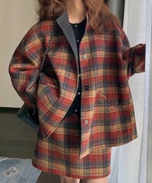 【WOLF&RITA】チェックのセットアップ　オレンジ系赤✖️グレー size12 WOLF&RITA】チェックのセットアップ オレンジ系赤✖️グレー