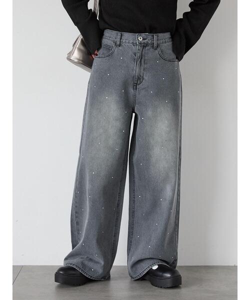 ehka sopo（エヘカソポ）の「ラインストーン付デニムパンツ（その他パンツ・レディース・ネイビー/グレー/ブルー・F）」の2枚目の写真
