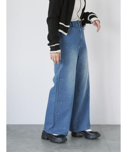 ehka sopo（エヘカソポ）の「ラインストーン付デニムパンツ（その他パンツ・レディース・ネイビー/グレー/ブルー・F）」の3枚目の写真