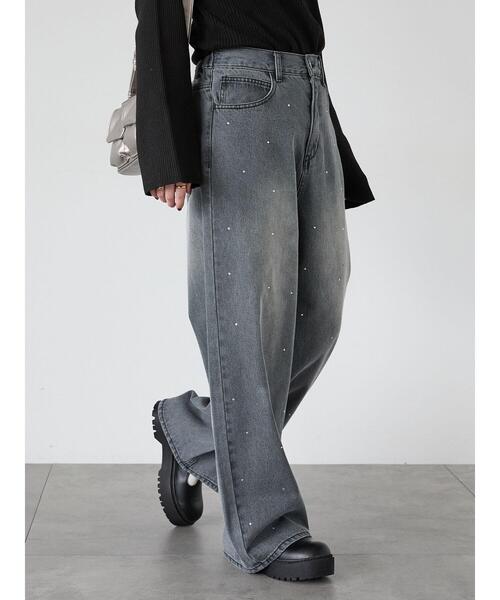 ehka sopo（エヘカソポ）の「ラインストーン付デニムパンツ（その他パンツ・レディース・ネイビー/グレー/ブルー・F）」の5枚目の写真