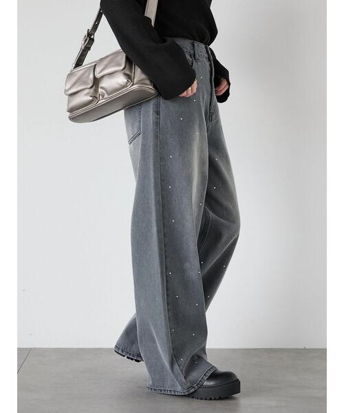 ehka sopo（エヘカソポ）の「ラインストーン付デニムパンツ（その他パンツ・レディース・ネイビー/グレー/ブルー・F）」の6枚目の写真